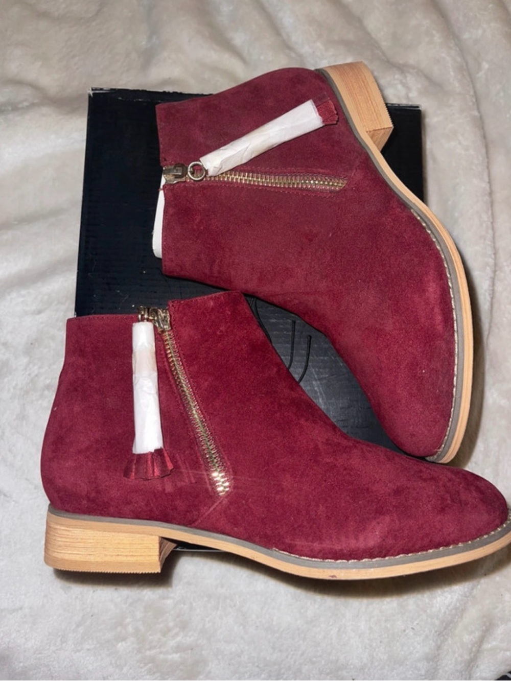 Forever 21 Burgundy Suede Ankle Booties with Tassel Zip